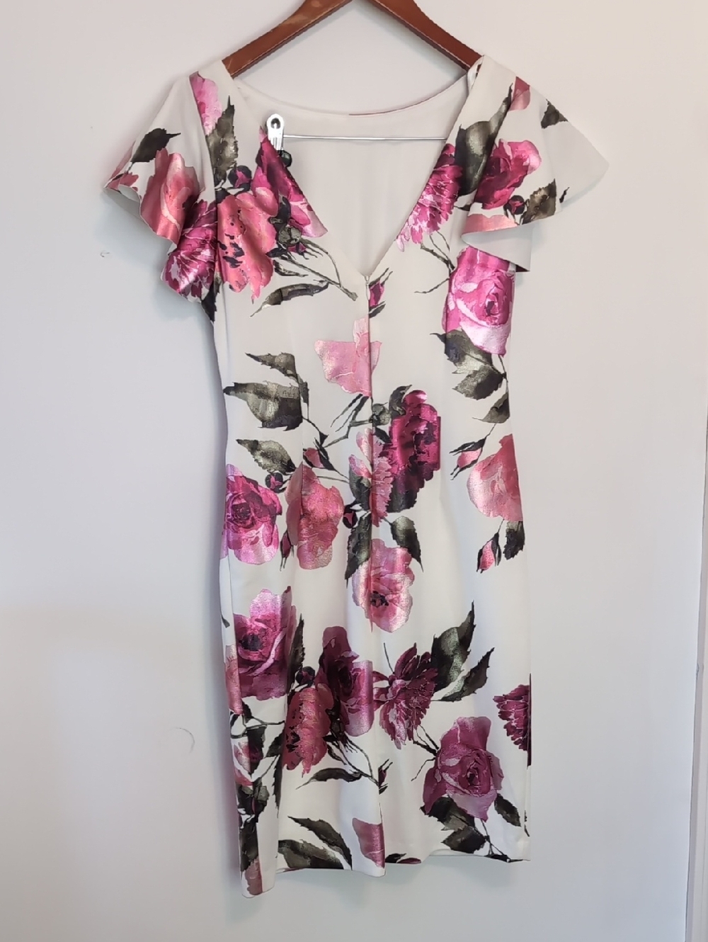 JH Evenings Floral White Metallic Flutter Dress V Back Size 6 New With Tags - Picture 5 of 6